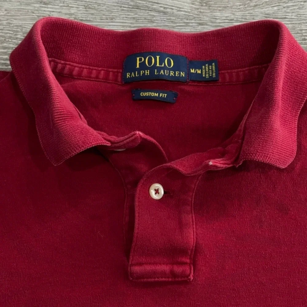 Polo Ralph Lauren‎ Men's Long Sleeve Red Custom Fit Polo Shirt Size Medium